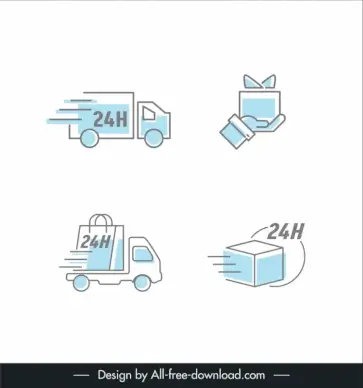 shipping icons flat classical truck goods handdrawn outline 