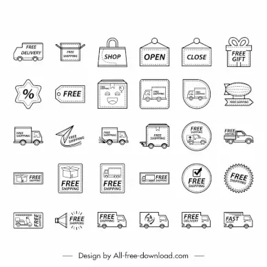 shipping icons sets collection flat black white symbols sketch
