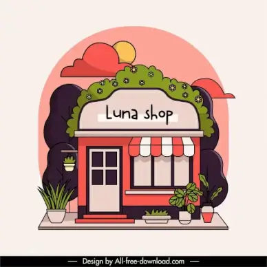shop exterior background elegant colorful flat classic sketch