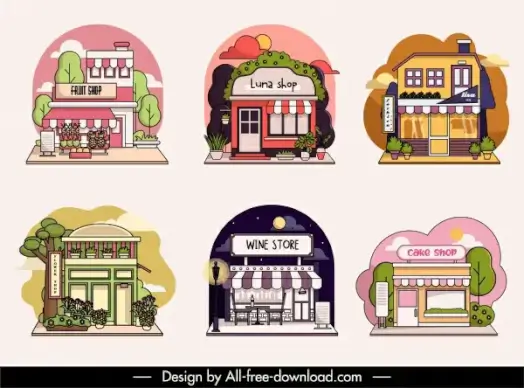 shop exterior templates colorful flat sketch