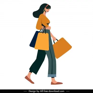 shoping woman design elements flat dynamic cartoon character