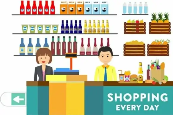 shopping banner clerk goods decor icons