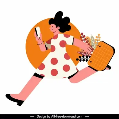 shopping icon hurry woman sketch cartoon design