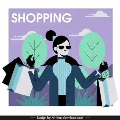 shopping lady icon contemporary lifestyle cartoon character