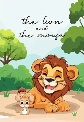 short hindi story book cover template cute cartoon lion mice