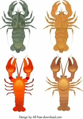 shrimp seafood icons lobster sketch colorful design