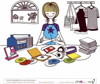 modern lifestyle painting relaxing girl icon handdrawn cartoon