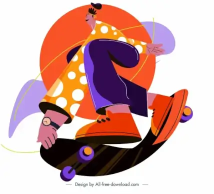 skateboard icon colorful dynamic youth sketch