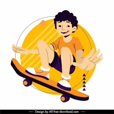 skateboard sports icon young boy sketch dynamic cartoon