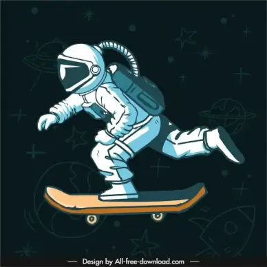 skateboarding astronaut background dynamic handdrawn cartoon
