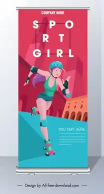 skating sport banner vertical shape cartoon character sketch