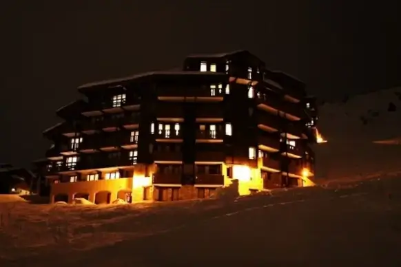 ski resort hotel at night