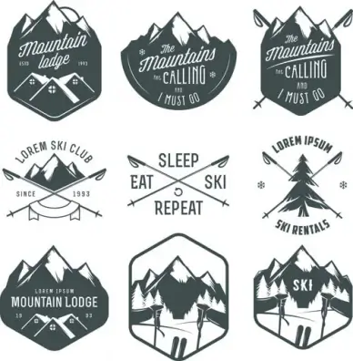 skiing logos vector retor design