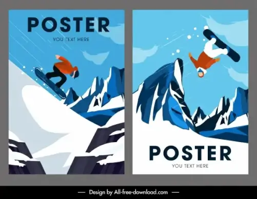 skiing sports posters colored dynamic design