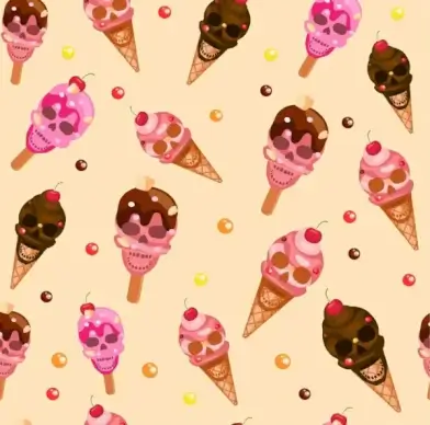 skull ice cream icons collection various colored types
