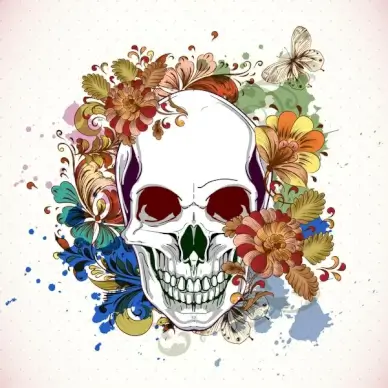 skull with floral design elements