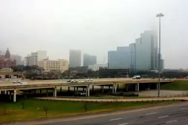 skyline in the fog in dallas texas