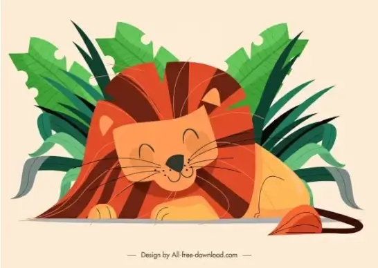 sleeping lion painting cute handdrawn cartoon sketch