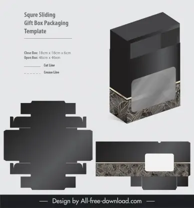 sliding gift box packaging template luxury dark leaves decor