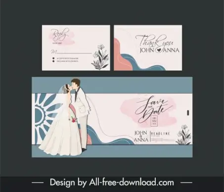 sliding wedding invitation card template kissing couple nature elements decor