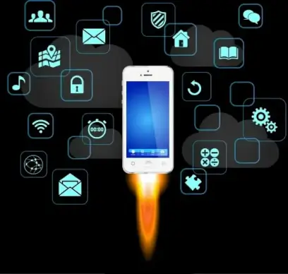 smartphone advertisement speed rocket icon various ui decor
