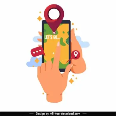 smartphone navigation icon hands touchscreen sketch cartoon design