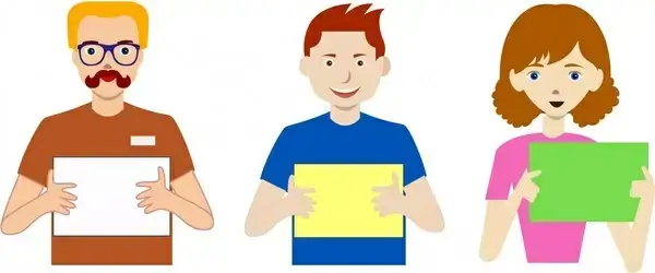 smiling people holding blank banner for your text