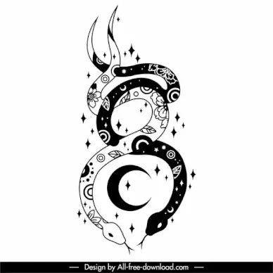 snakes tattoo template black white flat classic design