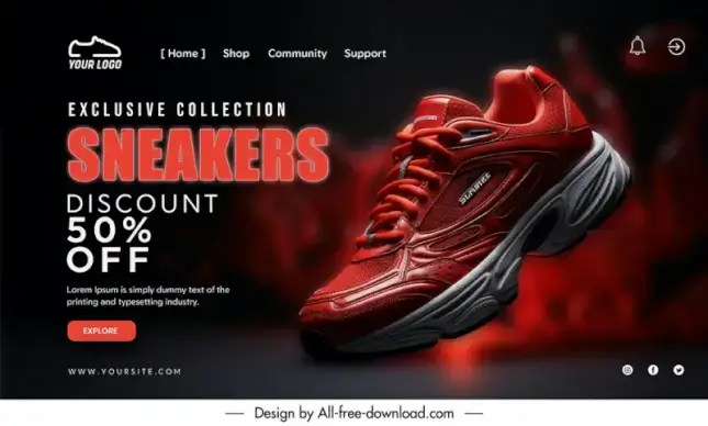 sneakers landing page discount template elegant dark