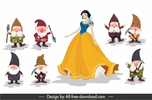 snow white and the seven dwarfs design elements cute cartoon character sketch