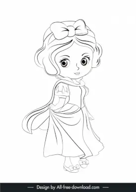 snow white disney character icon cute black white handdrawn lineart sketch