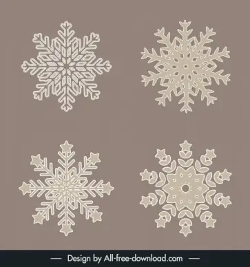  snowflakes design elements flat symmetric shapes sketch