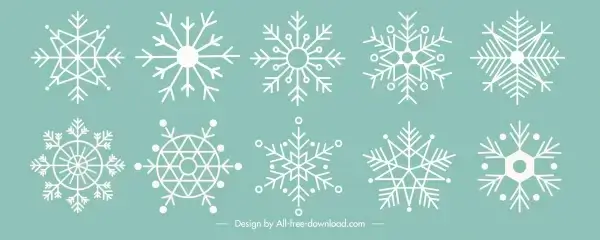 snowflakes icons classic flat symmetric shapes