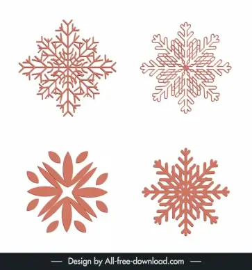 snowflakes sets design elements flat symmetric papercut outline 