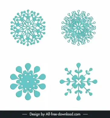  snowflakes sets for christmas winter icons flat symmetrical paper cut outline 