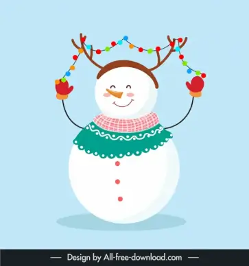 snowman with lamps icon cute stylized cartoon design 