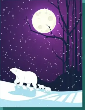 snowy winter background white bears bright moon decoration