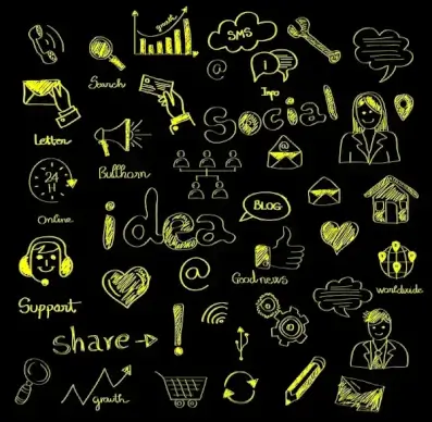 social media design elements chalkboard drawing style