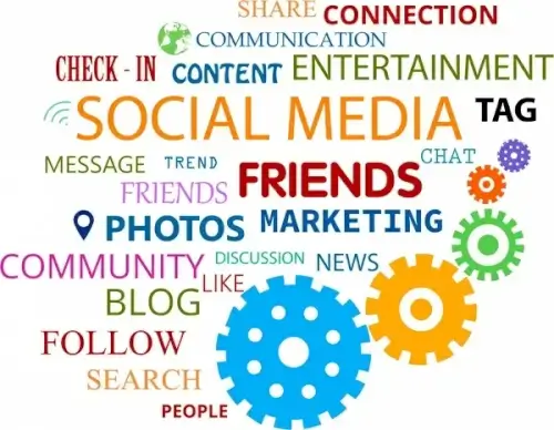 social media theme text and gears background design
