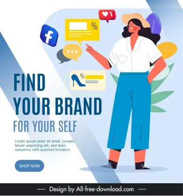 social network template flat cartoon woman trading symbols 