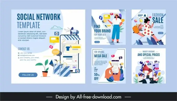 social network templates collection dynamic trading symbols 