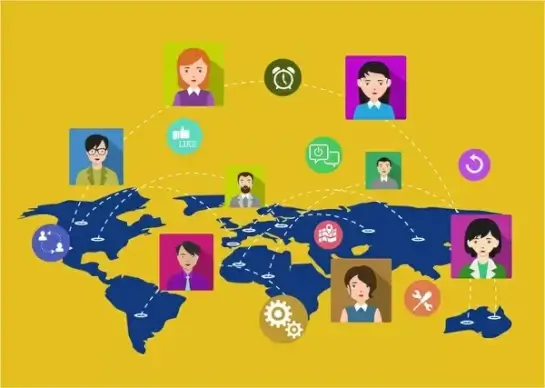 social networking concept human avatars connection on map