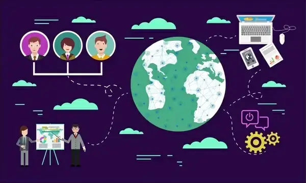 social networking concept human icons earth ui design