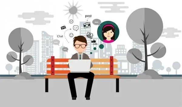 social networking concept working man with ui design