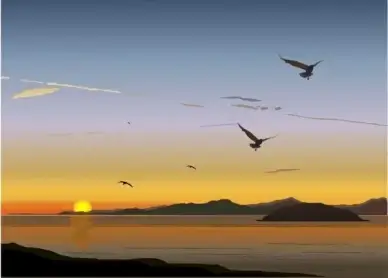 sea landscape painting sunset theme cartoon design