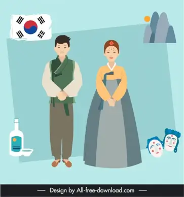 south korea elements costume masks mountain wine sketch 