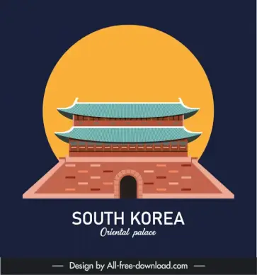 south korea oriental palace poster template flat classical symmetric outline 
