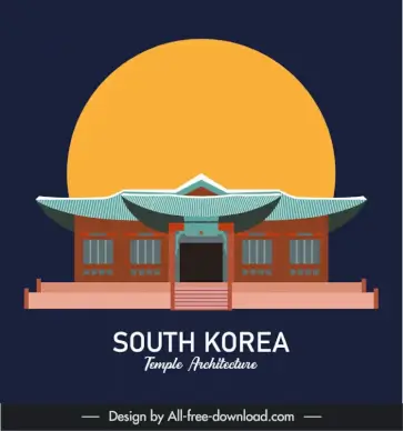 south korea temple architecture advertising poster template flat symmetric classical design 