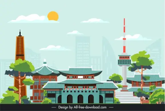 south korea travel poster template modern classic architecture design