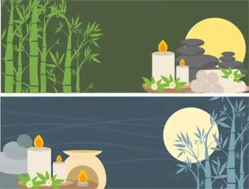 spa advertising banner sets bamboo candles moon decoration
